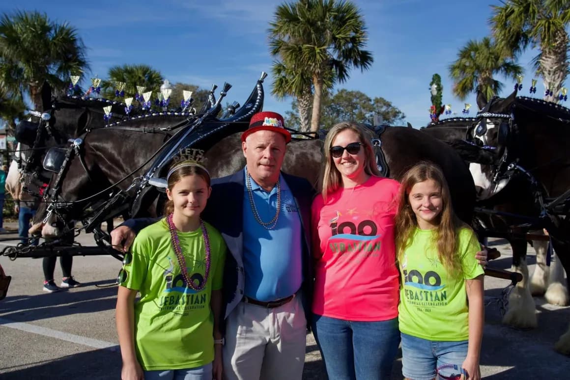 Bob McPartlan and family at the Sebastian Centennial parade