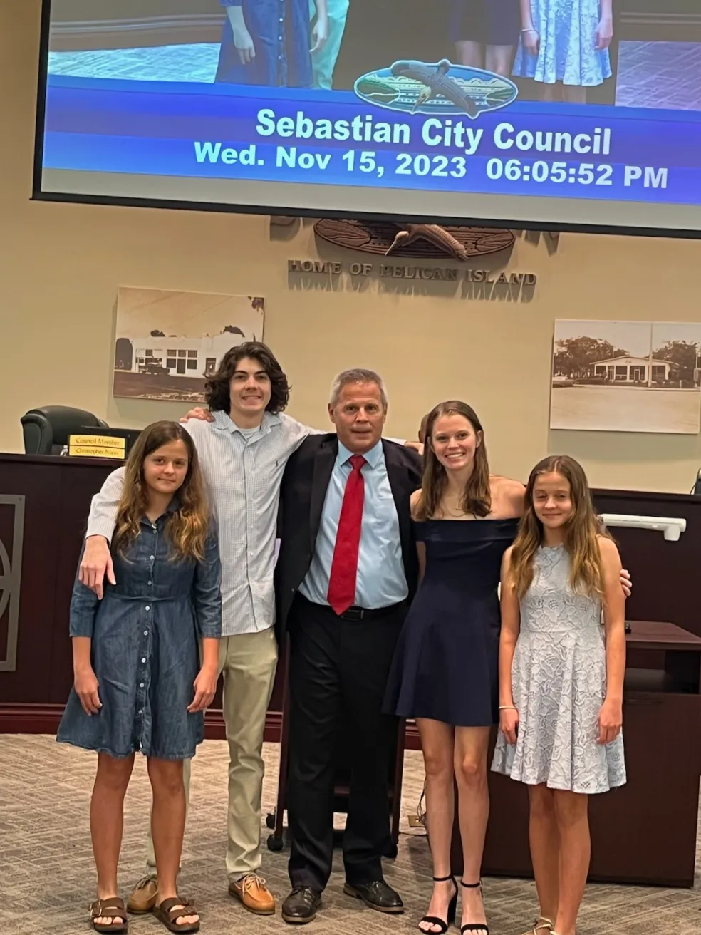 Bob McPartlan with his family at a Sebastian City Council meeting